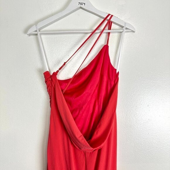 KATIE MAY Winnipeg One Shoulder Ruched Knit Gown in Coral Size Large - Picture 7 of 10